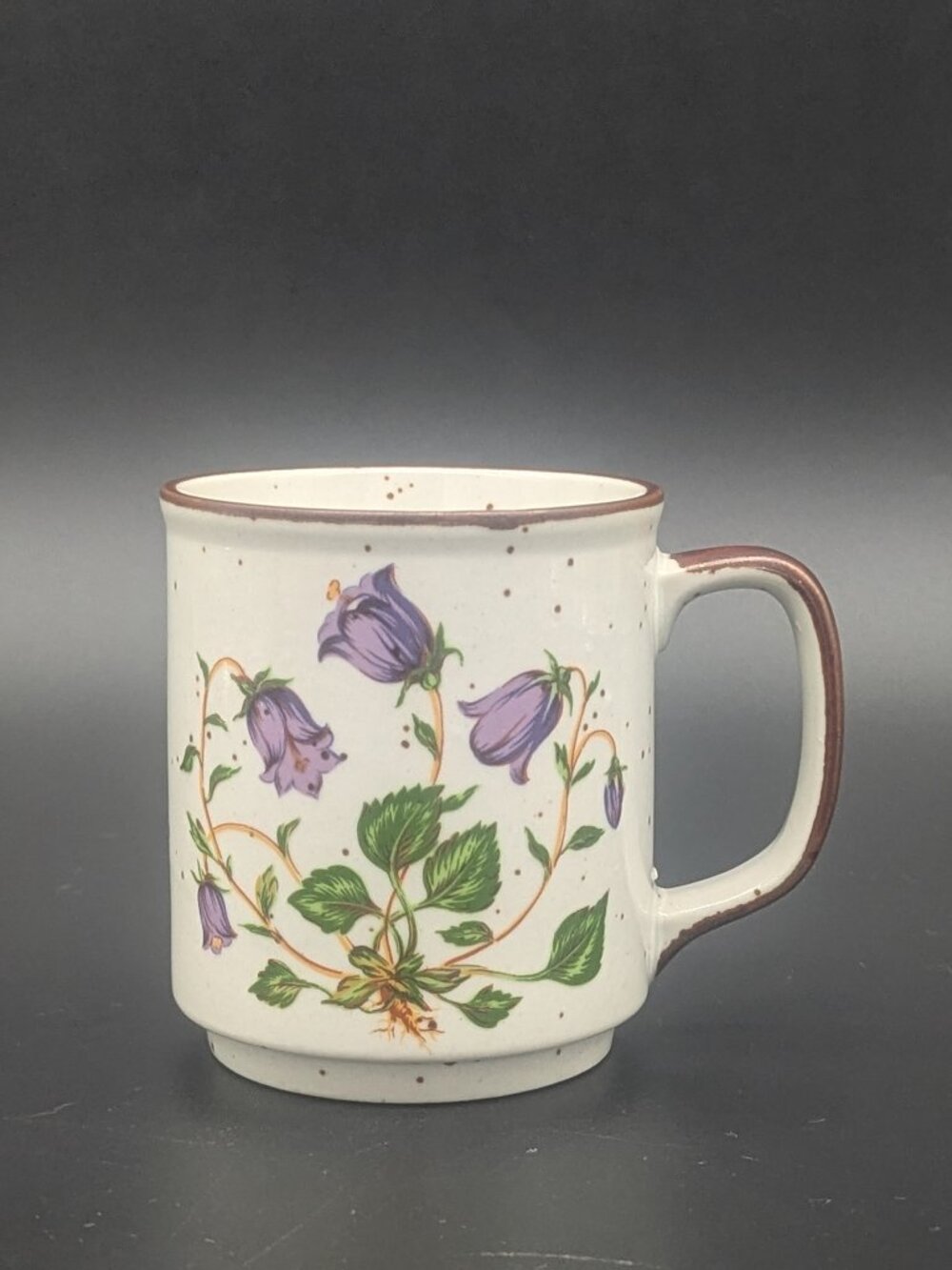 Vintage Hearthside Buffet Ware Speckled Stoneware Mug Purple Flowers Japan